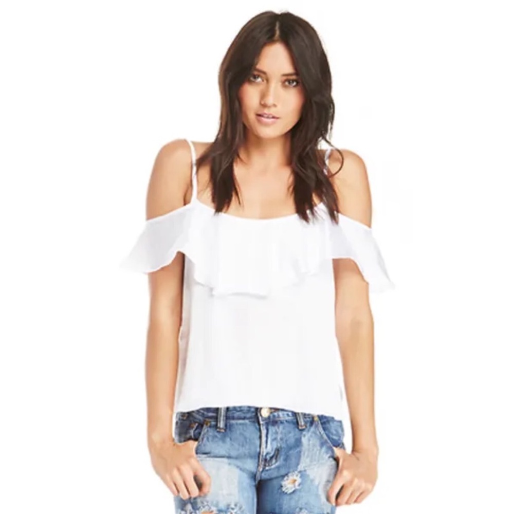Show Me Your MuMu White Cold Shoulder Ruffle Top Sz S